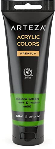 ARTEZA Acrylfarbe, Farbe Gelbgrün, Acrylfarben in 120 ml Beutel/Tube, hochwertige Künstlerfarbe für Acrylmalerei, Malfarben für Leinwand mit hoher Deckkraft