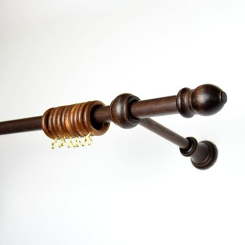 TENDAGGIMANIA Bastone per Tende da Interno in Legno NOCE Diametro 23 mm - Misura 200 CM - Per Camera da Letto, Soggiorno,Cucina, Ufficio - Bastone Tenda con Anelli, Terminali e Staffe di Montaggio