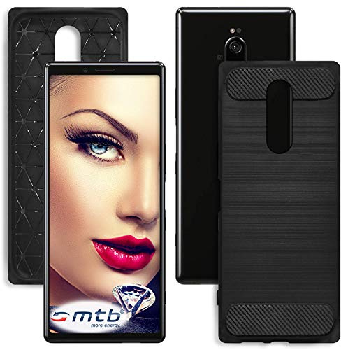 mtb more energy® Hülle Carbon für Sony Xperia 1 (6.5'') - Schwarz - flexibel - TPU Case Cover Tasche Schutzhülle