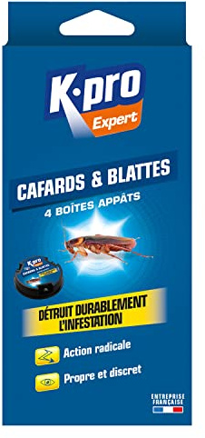 K.PRO Expert - Boîtes à Appât Cafards et Blattes - Détruit Durablement l'Infestation - Action Radicale - Propre et Discret - Technique Professionnelle - 4 boîtes d'Appâts