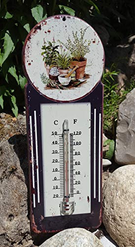 LB H&F Gartenthermometer analoges Thermometer Metall - 29 cm Gross - Blechschild Antik Design