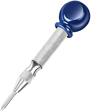 5 inch Spring-Loaded Automatic Steel Center Hole Punch Marker Scriber for Wood, Metal, Plastic, Car Window Puncher Breaker Tool with Adjustable Impact and Palm Cushion Cap