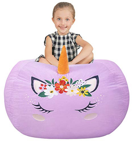 Aubliss Einhorn-Stofftier-Sitzsack mit Samtbezug, für Kinder, Größe XL, Violett