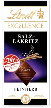 Lindt Schokolade EXCELLENCE Salz-Lakritz, Promotion | 100 g Tafel | Feinherbe Schokolade mit würzigem Salz-Lakritz verfeinert | Schokoladentafel | Schokoladengeschenk