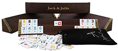 Antochia Crafts Personalisiertes Holz-Rummy-Spiel-Set – ovale Form individuelle Regale und Fliesen mit Etui – Golden