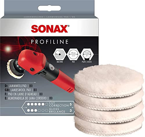 SONAX LammwollPad 80 mm (4 Stück) dichtes, hochwertiges Pad aus Naturwolle zum maschinellen Polieren von Lacken | Art-Nr. 04941410