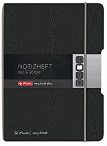 Herlitz 50033782 Notizheft flex, A6, 40 Blatt, punktiert, schwarze Lederoptik, 1 Stück