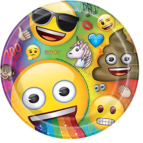 Unique Party Assiettes en Carton Écologiques-23 cm-Fête à thème Emoji Arc-en-Ciel-Paquet de 8, 79435EU, Multicolour