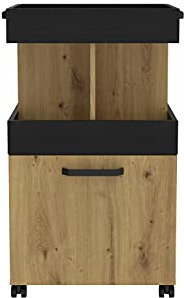 FORTE HOME BAR Barschrank mit Rollen und 1 Tür, Holzwerkstoff, Artisan Eiche / Schwarzeiche, 50.2 x 88.5 x 41 cm