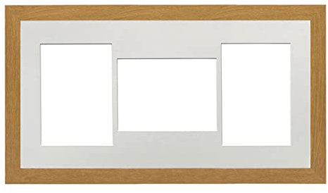 Oak Frame 20x10' Multi Aperture Picture Frame with White Mount to fit (3x) 7x5' Photos with Perspex Sheet - Wall Mountable Landscape or Portrait