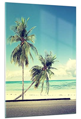 Bilder auf Glas 70x100cm Glasbild Auto Surfbrett Strand Ozean Groß Wanddeko Bild im Glas Schlafzimmer Küche Deko Wandbilder Dekoration Wohnzimmer Modern Wall Decor Wand Kunstdruck Art GPA70x100-2835