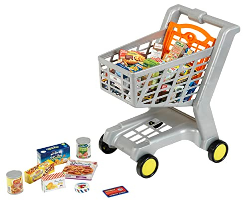 Theo Klein 7245 Chariot de supermarché I avec siège Rabattable pour poupées I Garni de Produits français pour la Boutique I Jouet pour Enfants à partir de 2 Ans