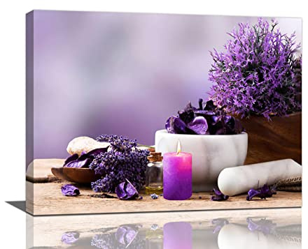 Viola Zen Wall Art Spa Bagno Decorazione Tela Stampe Candele Lavanda Pittura Pietra Immagini Decorazione Della Parete Cornice Moderna Arte Decorazione per Bagno Soggiorno 30,5 x 40,6 cm