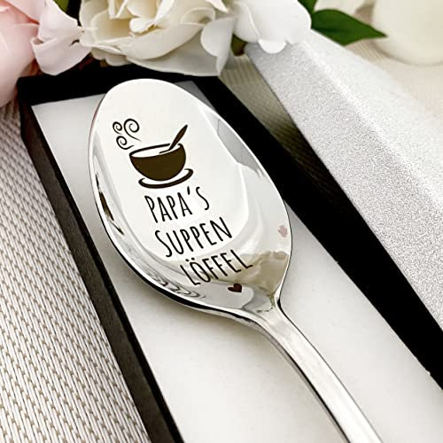 Geschenk für Papa. Papa's Suppenlöffel. Löffel mit individueller Gravur am Griff in Geschenkbox. Vatertagsgeschenk. Frühstückszubehör für Müsli Genießer
