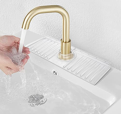 YATOISUR Sink Splash Guard with Slope for Self Draining - Sink Faucet Mat & Soap Dish & Sponge Holder 3 in 1 - Silicone Faucet Handle Drip Catcher Tray for Kitchen Bathroom RV & Bar Faucet, Clear