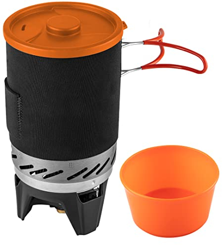 NEO TOOLS Reisekocher 3 in 1 Topf, Brenner, Teller, Piezzo, einstellbarer Gasfluss, Gewicht 510g, Leistung 2.2kW, 158g/h, Kühler +30% Leistung, für Kartusche EN 417 NEO 20-036, zertifikat LFGB