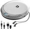 Deluxe Products CD Player Portable with 60 Second Anti Skip, Stereo Earbuds, Includes Aux in Cable and AC USB Power Cable for use at Home or in Car. Silver