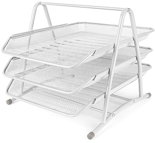 Belle Vous 3-Stufige Mesh Briefablage A4 - Dokumentenablage Metall Ablage Schreibtisch Ablagesystem - Für Büro, Schreibtisch/Tisch, Zuhause, Arbeitszimmer & Schule (White)