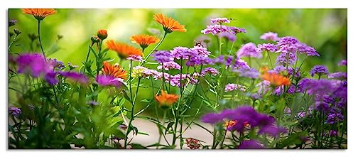 Pixxprint Glasbild Panorama, Wandbild aus Echtglas, Blumenwiese, 100x40 cm, inkl. Aufhängung und Abstandshalter