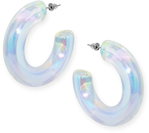 Soul-Cats 1 Paar Acryl Creolen Ohrstecker regenbogen irisierend Hoops Statement 80er Style