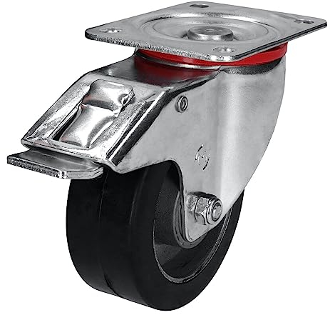 WIKO Schwerlastrollen 100 mm Transportrollen - Lenkrollen mit Bremse - Aluminium Gummirollen Set bis 180 kg - Bockrollen (Lenkrolle mit Bremse)