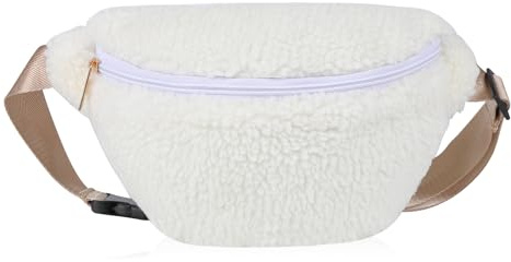 Sac Banane en Peluche pour Femme Sac de Taille à La Mode Sac de Taille Polyvalent et Décontracté Ceinture Ajustable Bumbags Sacs Banane Ville pour Filles,Femmes Voyage Quotidien (Blanc)