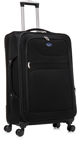 Aerostar Large 29” Lightweight Softshell Expandable Suitcase, Integrated Combination Lock, 4 Wheels Check in Luggage for 23kg (Black, 112 litres)