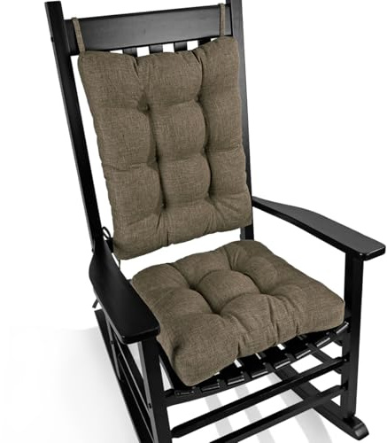 BUYUE Chair Cushion Set for Rocking Chair, Back Pillow & Seat Cushion with Ties, Original Woven Fabric Non-Slip Chair Pads for Elderly Sitting, Brown