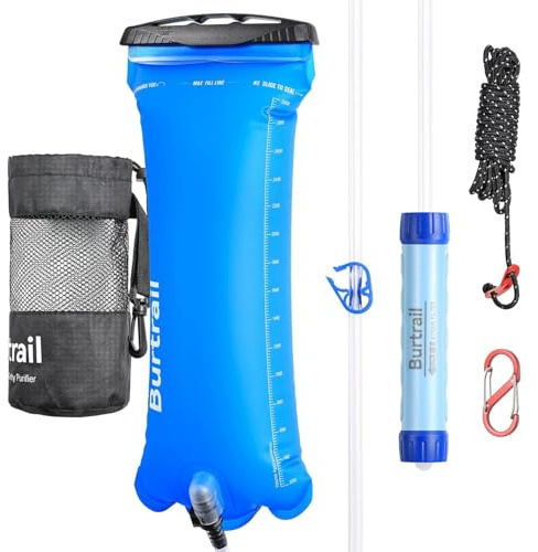 Burtrail Gravity-Fed Water Filtration System, Portable Gravity Water Filter Camping, Hiking, Backpacking & Emergency Preparedness Water Purifier Survival, 0.01 Micron Water Filter Straw & 3L Bag