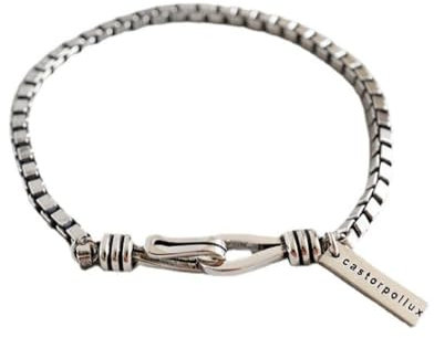 Armreif Silber,Armband Aus Sterlingsilber Für Damen, Vintage-Stil, 925Er-Silber, Box-Ketten-Armreif, Büroklammer-Schnalle, Rechteckige Buchstaben-Charm-Armbänder, Schmuck, Geschenke Für Frauen, 18 C