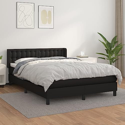Willood Boxspringbett mit Matratze Schwarz 140x200x88 cm Kunstlederbett Polsterbett Einzelbett Bettgestell Bett Hotelbett Bettrahmen Lattenrost Schlafzimmerbett Knöpfe