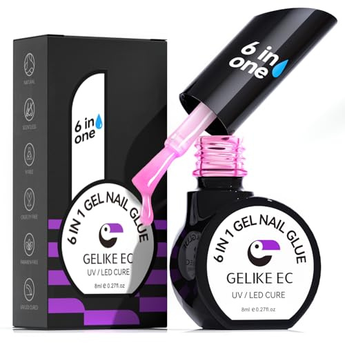 Gelike ec Nagellim för konstgjorda naglar – 6-i-1 gelé rosa extra stark uv nagellim för press på nagelnaglar mjuka nagelspetsar nagellim gel för falsk nagel för nagelstudio gör-det-själv på hemmet