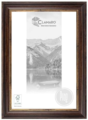 CLAMARO Bilderrahmen Prag Barock Antik, Braun Gold, 70x100 cm, 60 mm Leiste | Fichtenholz, Acrylglas, HDF-Rückwand, Metall-Aufhänger, Hoch- und Querformat, handgefertigt, ohne Passepartout