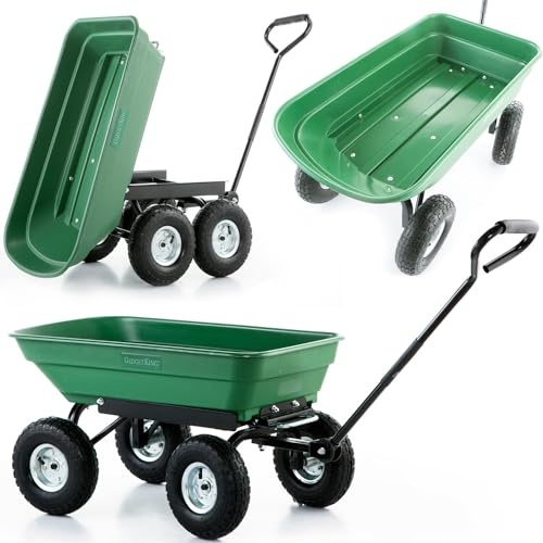 Garden Dump Cart Truck Trolley Wheelbarrow Tipping Tipper Barrow Dumper Utility Pull Along Large Fishing Picnic Gardening Barrow Transport Plants Wheel Festival Camping Waste Dump Wagon Green Tip
