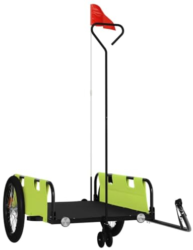 vidaXL Fahrradanhänger, Transportanhänger mit Deichsel Sicherheitsflagge, Lastenanhänger für Fahrrad, Anhänger Handwagen, Grün Schwarz 45kg Oxford-Gewebe Eisen