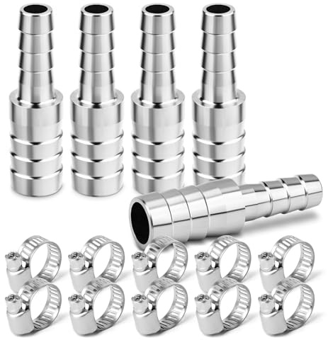 ERGAOBOY 5 pièce Raccord Cannelé Réduit en Acier Inoxydable 304, Adaptateur de Tuyau 22mm à 18mm Raccordement Inox avec Colliers de Serrage pour Eau, Carburant, Air, Liquide de Refroidissement