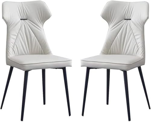 TS TAC-SKY 2er-Set Küchen-/Wohnzimmer-Lounge-/Thekenstühle, Stabile Stühle Aus Kohlenstoffstahl Mit Metallbeinen, Küchen-/Esszimmerstühle Aus Leder(White)