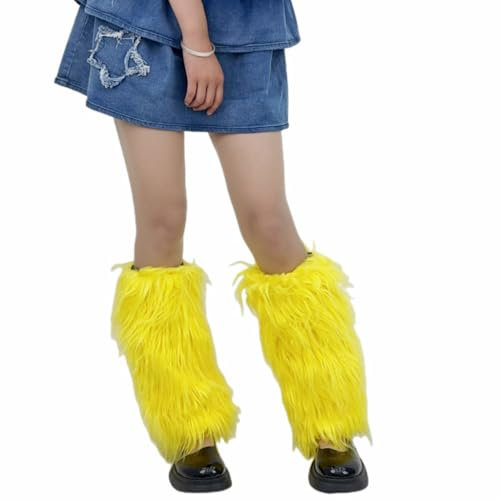 MZRAN Beinstulpen für Damen und Mädchen, Kunstfell, Beinstulpen für Damen, Winter, warme Pelze, Stiefelstulpen, gemütlich, Weihnachten, Halloween, Party, Cosplay-Kostüm, gelb, 38