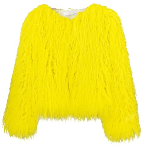 FM2018XSL Giacca Pelliccia Corto Donna Fronte Aperto Capispalla Donna Autunno Invernali Cappotto In Pelliccia Sintetica,m,Giallo