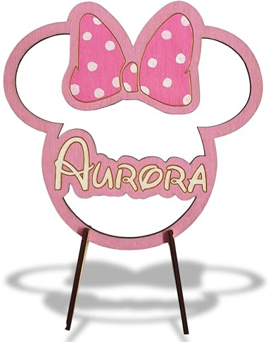CandleSweetCandle - Cake Topper Personalizzato in Legno - con supporti rimuovibili è riutilizzabile come Fuori Porta o Decorazione per la Stanza dei bimbi (Sagoma Topolina)