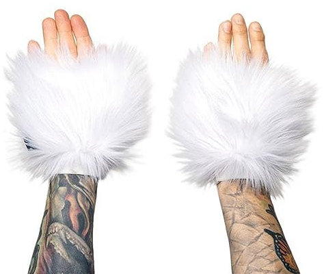 Sanrlo Socken, Kunstfell-Manschetten, pelzige Handgelenkbänder, Beinstulpen, Handgelenkstulpen, Wärme, Stiefelstulpen für Damen, Party, Cosplay, Kostüme, Zubehör, Weißes zotteliges Armband, Size