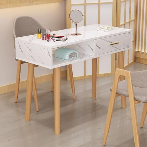 SAJMN Couchtisch - Nagelkunsttisch mit Schublade, freundlichen Paneelen und Schreibtischplatte aus Marmorimitat - Tischbeine aus Massivholz, Werkbank für Nageltechniker (Farbe: Stil 1, Größe: 80 *