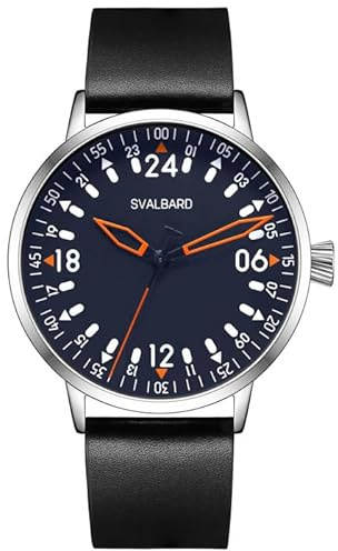 Svalbard Traser AA55 24 Horas Cuarzo Suizo Acero Negro Cuero Fecha Reloj de Hombre, gris, Correa