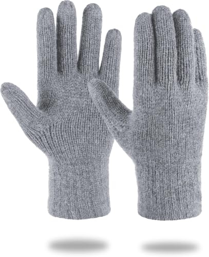 normani Merinohandschuhe Wollhandschuhe Outdoor Winterhandschuhe Strickhandschuhe Fingerhandschuhe aus 100% Merinowolle für Damen und Herren Hellgrau S/M