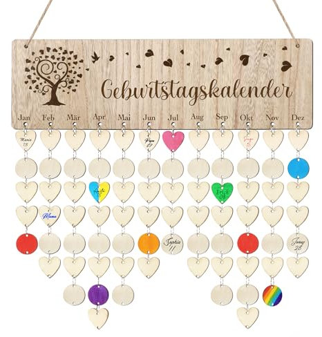 BOOMTOP DIY Geburtstagskalender Holz mit 100 Holzscheiben Geburtstagskalender DIY Jahresunabhängig zum Beschriften Immerwährend Familienkalender Selbst Gestalten Wandkalender Geburtstag Dekoration
