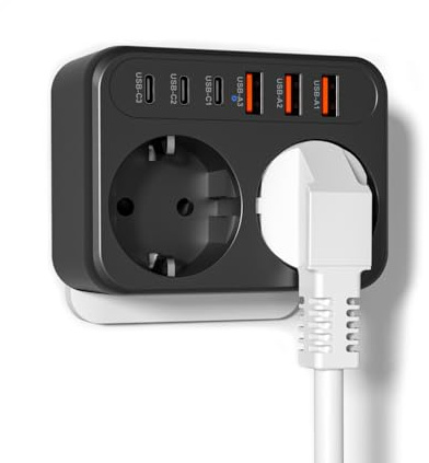 WENTONG Presa Multipla USB con 2 Schuko, Multipresa da Parete con 6 USB 5V/3.4A, 3500W Presa Piatta Salvaspazio 15A, per Ufficio, Famiglia, Cucina e Viaggio