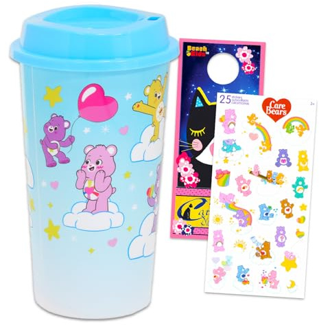 Care Bears Travel Cup Set for Adults - Bundle with Care Bears Cup with Lid Plus Stickers, More | Care Bears Coffee Travel Mug for Girls, Teens, Kids