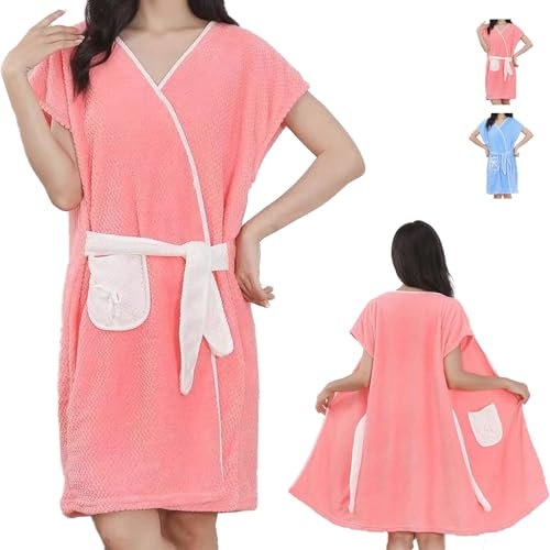 LHLZNB With pockets Bathrobe Bath Towel Wrap Womens Wearable Bath Towel Bathtub Shower Dress Absorbent Bathing Skirt for Sauna Spa Shower，bath towels，Suitable for home, swimming, beach (pink)