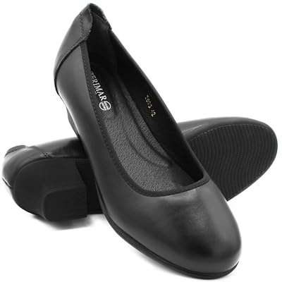 Zerimar Bekväma damskor i läder - eleganta och lätta vardagsskor för kontor, receptionister, gästfrihet - klack 4,5 cm, svart, 39 EU