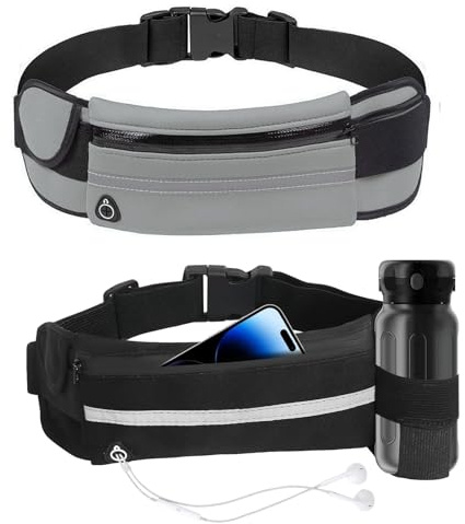 2 Stück Laufgürtel für Handy, Lauftasche Jogging, Running Belt, Nylon Wasserdicht, Laufgürtel mit Trinkflasche, für Reisen, Fitness, Radfahren